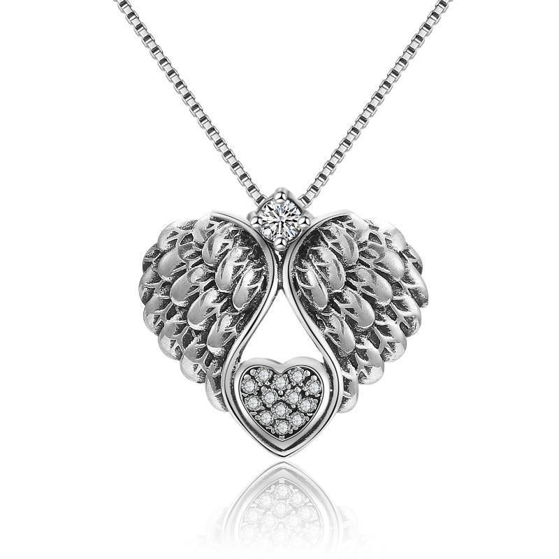 Collier avec pendentif en forme d'aile d'ange gardien en argent sterling 925 pour femme