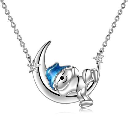 Collier en argent sterling avec pendentif en forme d'ours et de lune, bijoux mignons en forme d'animal, cadeaux pour femmes