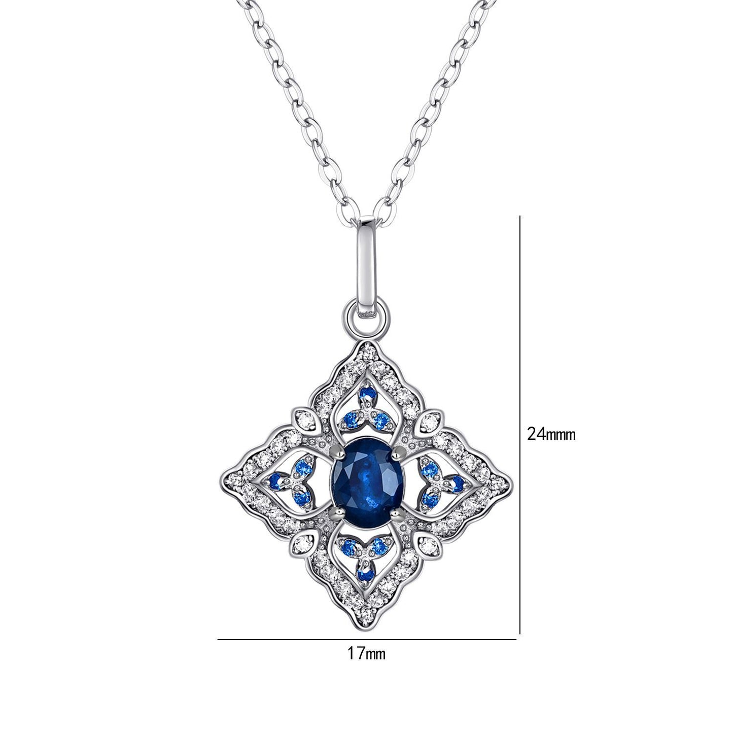 S925 Silver Inlaid Natural Sapphire Necklace High Level Pendant Female Simple Retro Hollow Geometric Diamond Necklace