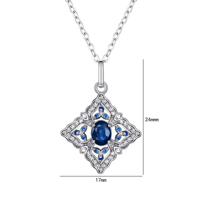 S925 Silver Inlaid Natural Sapphire Necklace High Level Pendant Female Simple Retro Hollow Geometric Diamond Necklace