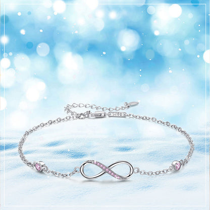 Bracelet de cheville en argent sterling avec symbole d'amour sans fin et chaîne réglable pour femme