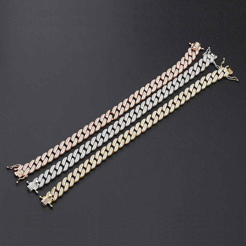 Pulsera de plata S925 con diamantes y circonitas cubanas estilo hip hop