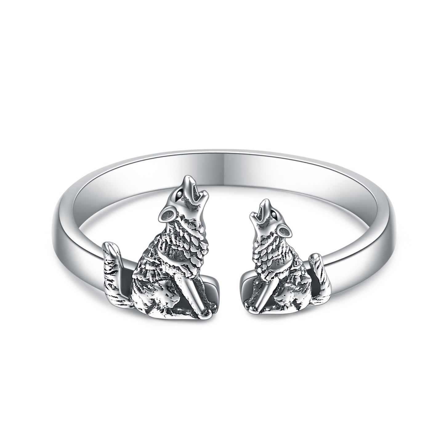 Sterling Silver Wolf Rings Mother and Child Open Adjustable Size Rings