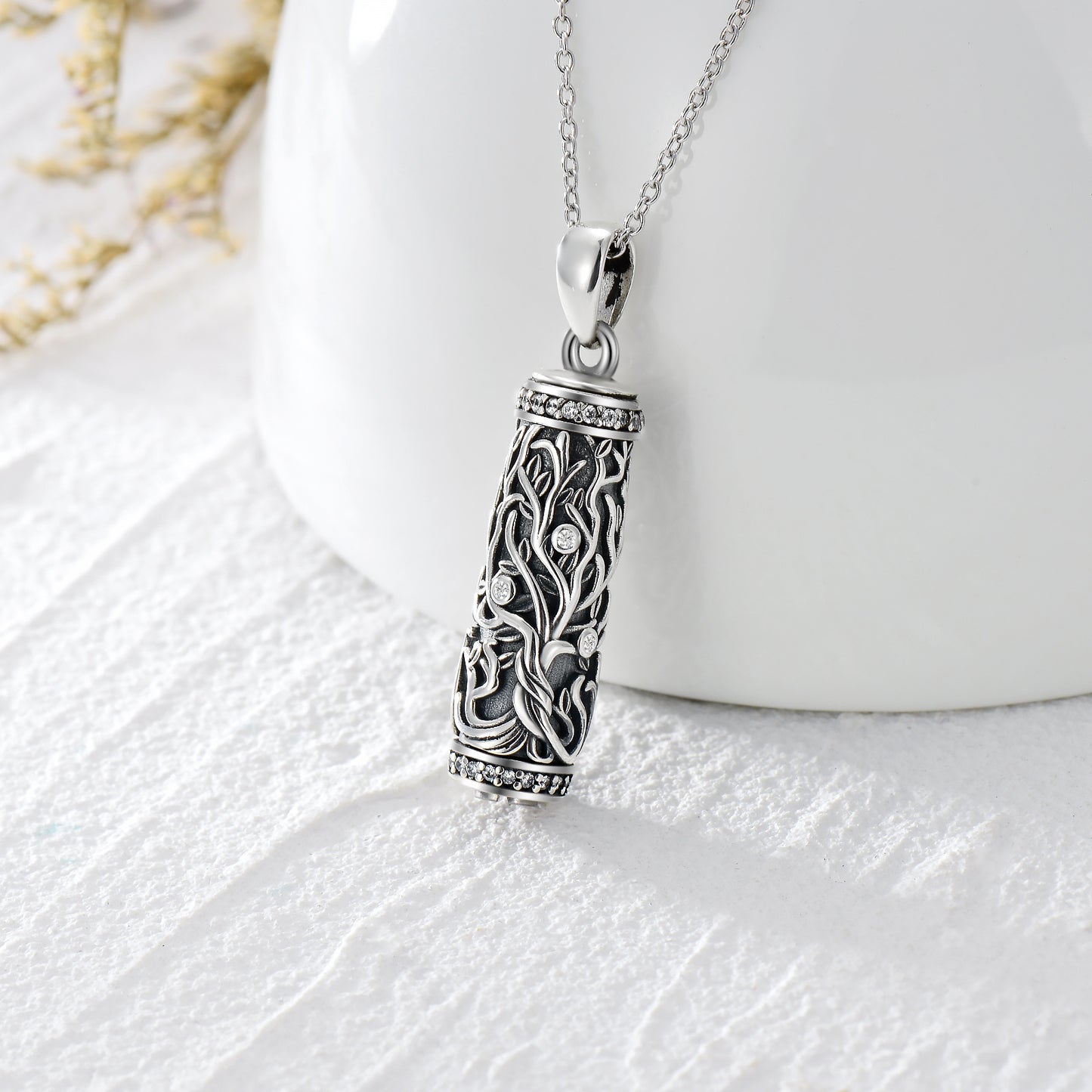 Collier Urne Arbre de Vie Collier Urne en Argent Sterling S925 Collier Cendres Pour Humain