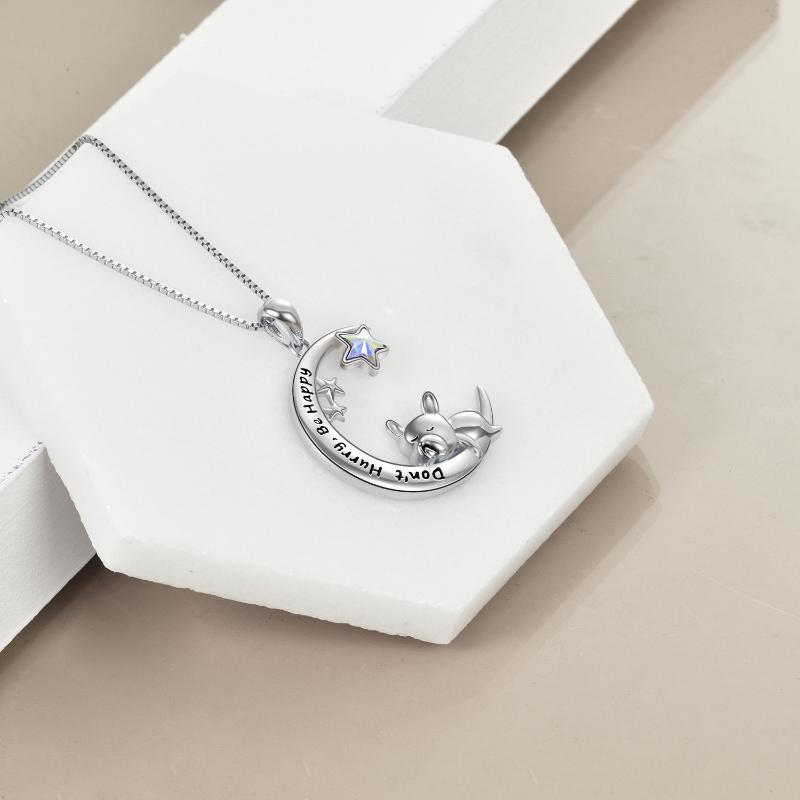 Collier pendentif bouledogue français en argent sterling avec lune, bijoux cadeaux pour femmes et filles