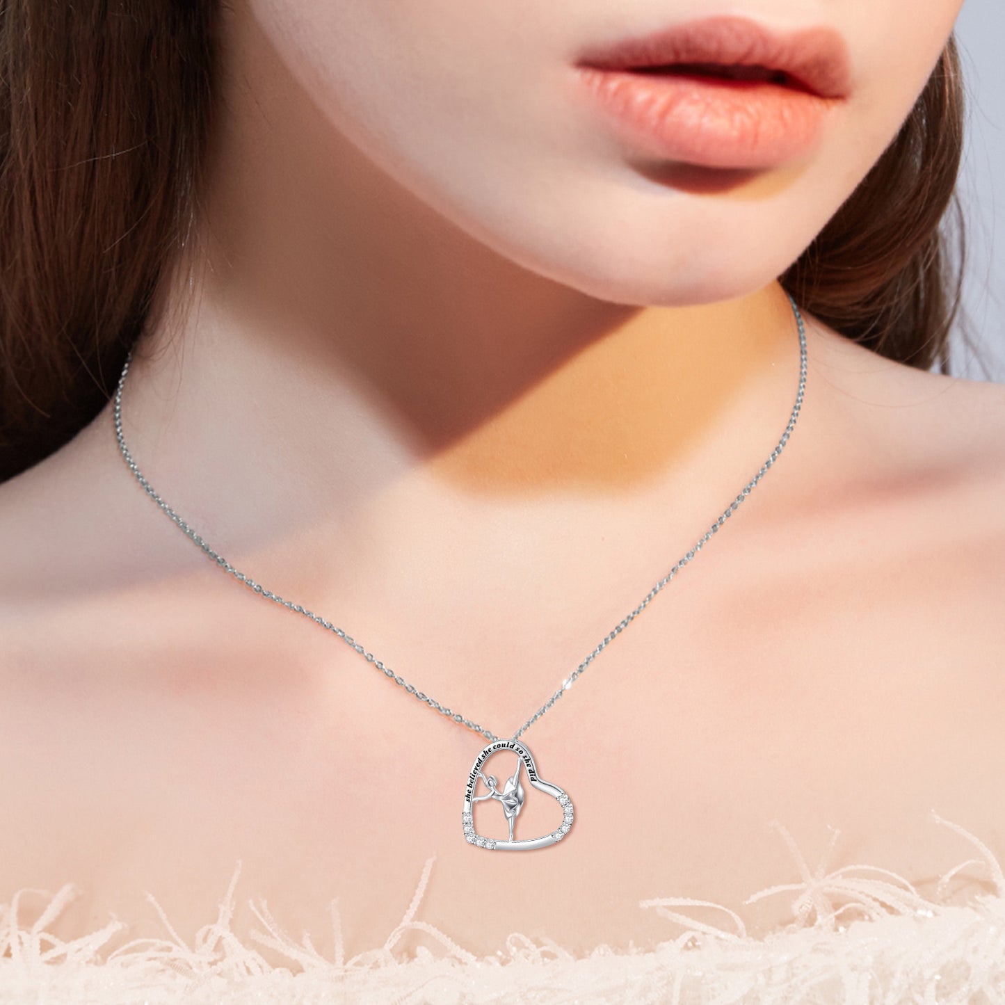 Collier avec pendentif en forme de cœur en argent sterling 925 pour danseuse de ballet, bijoux de danse, cadeaux pour femmes