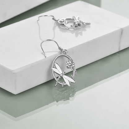 Boucles d'oreilles pendantes en argent sterling avec opale libellule