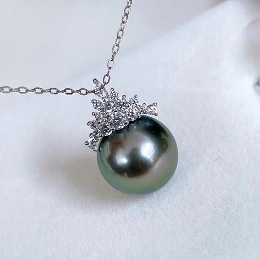 Black Pearl Pendant S925 Silver Ice Queen Perfect Circle Strong Light Sea Pearls Necklace