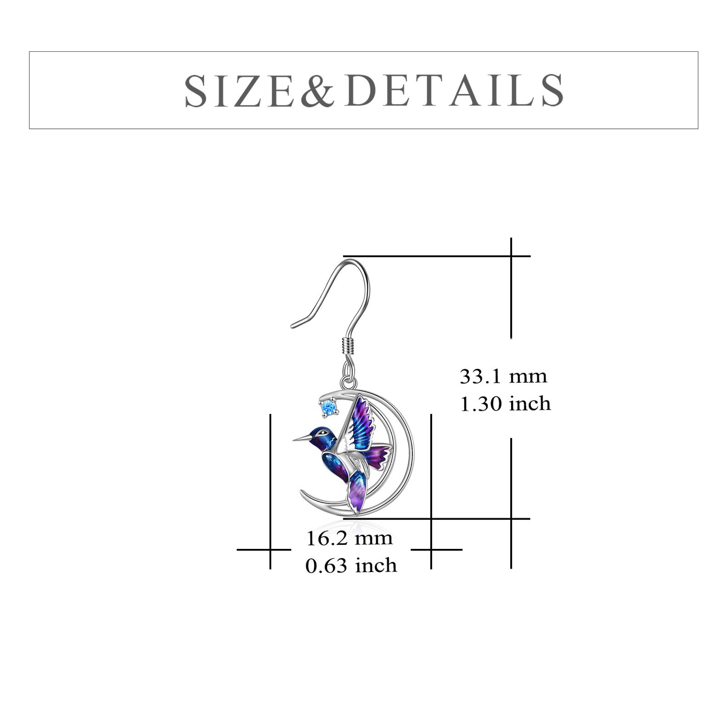 Boucles d'oreilles à tige en argent sterling 925 en forme de colibri - Boucles d'oreilles pendantes - Cadeau de bijoux pour femme