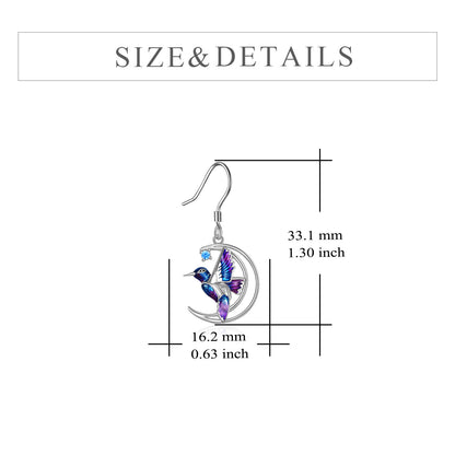 Pendientes colgantes con forma de colibrí en plata de ley 925, regalo de joyería para mujer