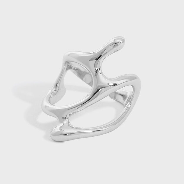 Niche Design Cold Wind Hollow Glossy Simple Textured S925 Openning Silver Ring Female