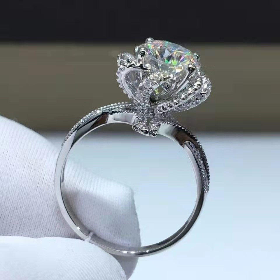 Bague en argent 925 plaqué or avec moissanite pour femme