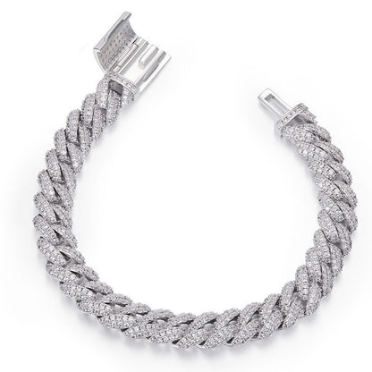 Silver Cuban Bracelet Or Necklace With Moissanite Diamonds