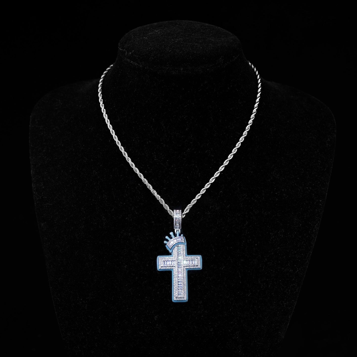 Personalized Luminous Crown Cross Pendant Copper Inlaid Zircon Accessories