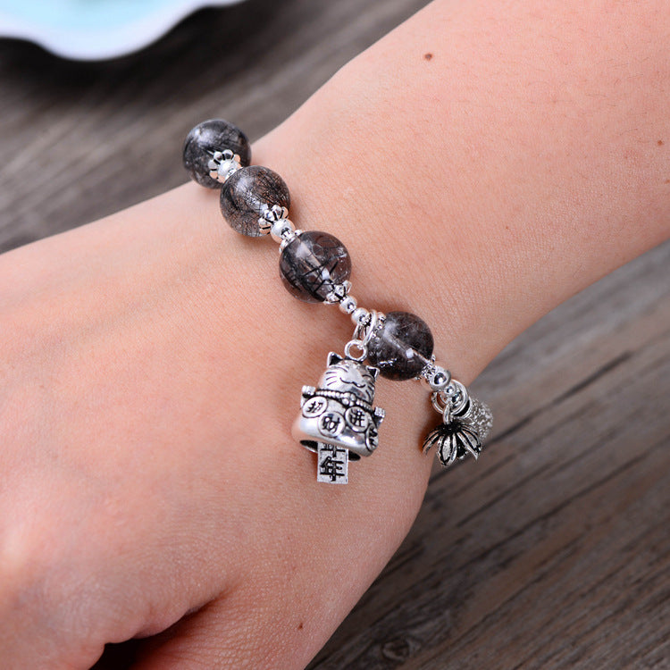 925 Sterling Silver Jewelry Vintage Hair Crystal Cat Bracelet