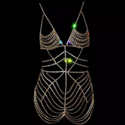 Chaîne de corps pour robe à strass superposée pour femme