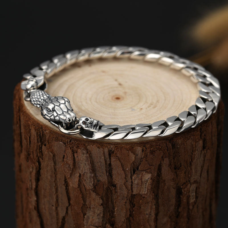 Bracelet en argent sterling pour homme avec boucle en forme de tête de serpent en argent thaïlandais tendance