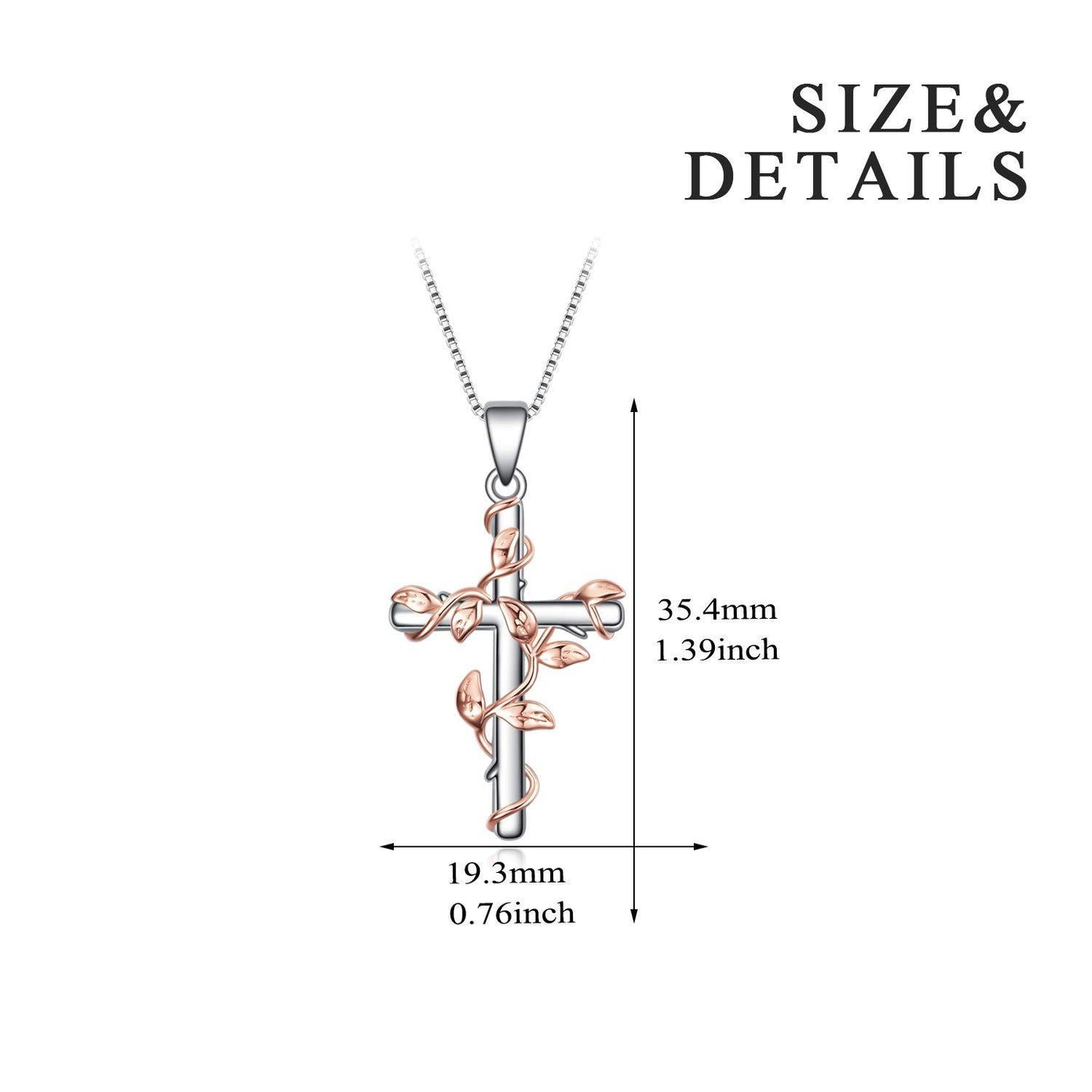 Collier pendentif croix en argent sterling avec fleur rose, bijoux cadeaux