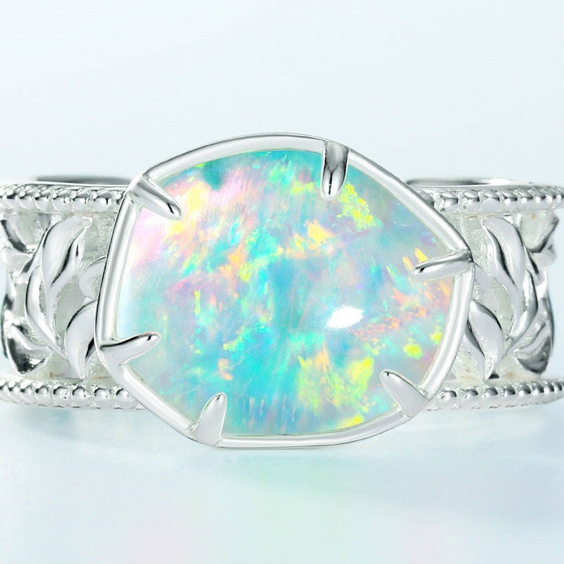 Simple Geometric Opal S925 Sterling Silver Ring