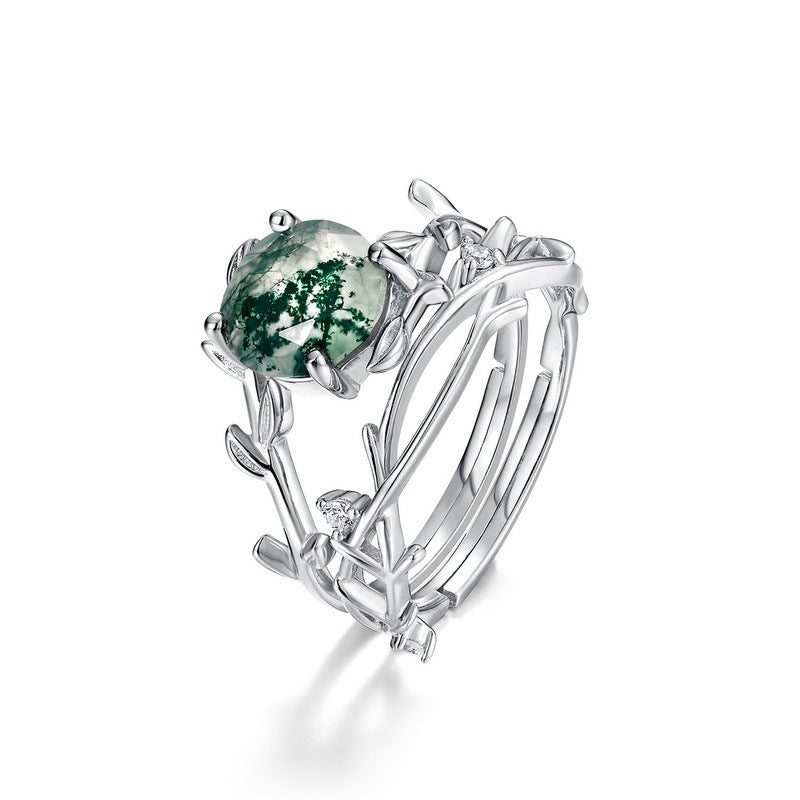 Silver Green Moss Ring For Women