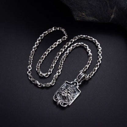 S925 Silver Dominant Lion Three Dimensional Hangtag Necklace