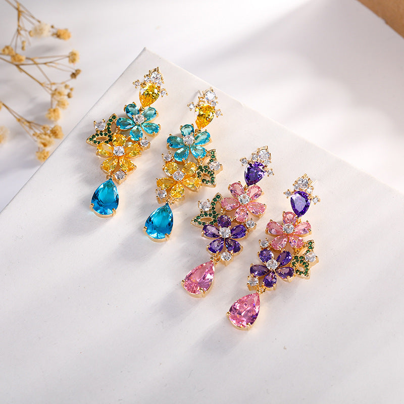 Pendientes de circonitas de colores con forma de mariposa y gotas de agua