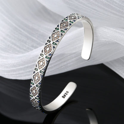 S925 Sterling Silver Geometric Colorful Tribal Elements Diamond Exotic Style Retro Heavy Industry Bracelet Bracelet