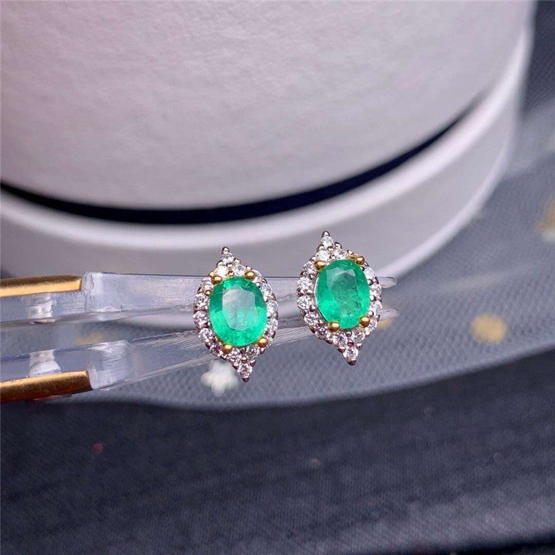 Natural Emerald S925 Silver Female Earrings