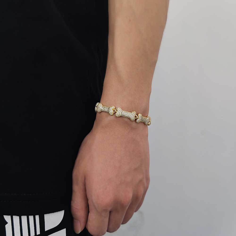 Hip Hop Bone Shape Full Zircon Men And Women Bracelet