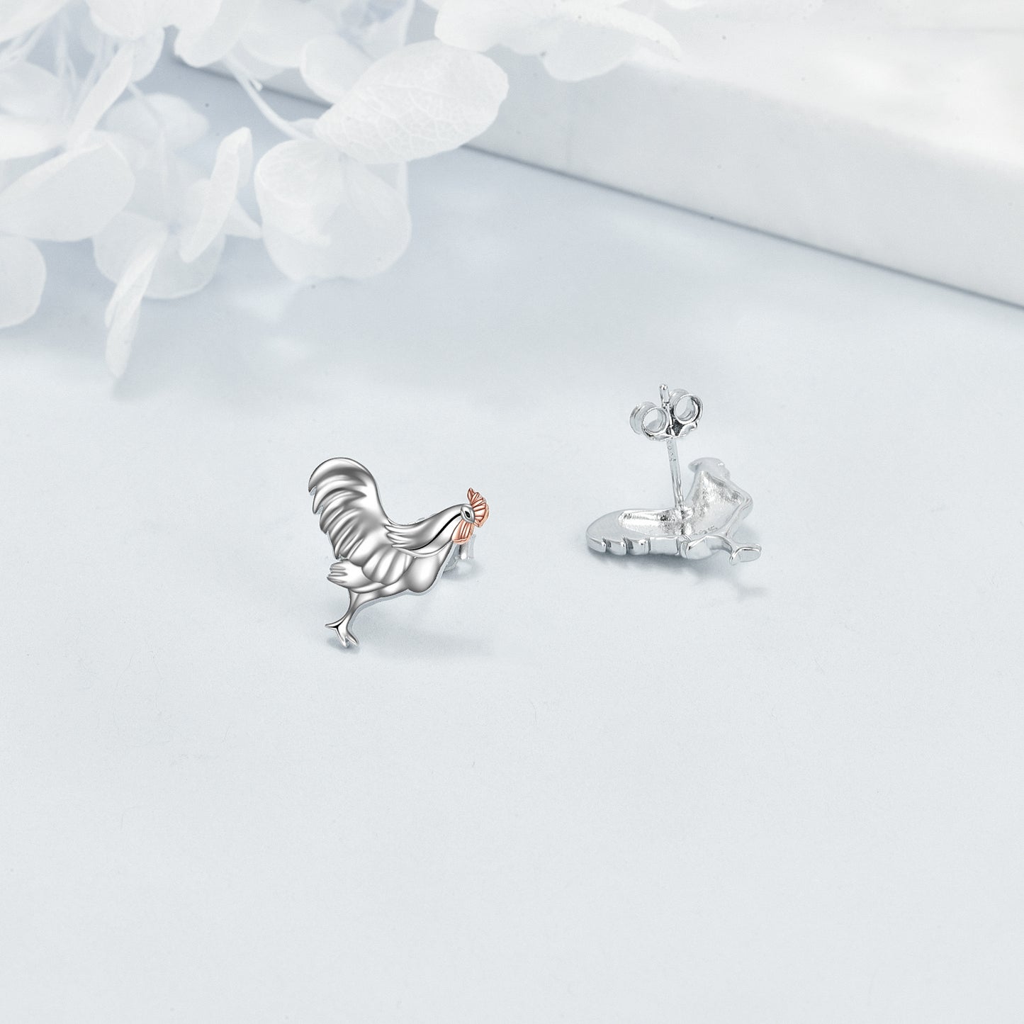 Boucles d'oreilles à tige en forme de coq en argent sterling 925