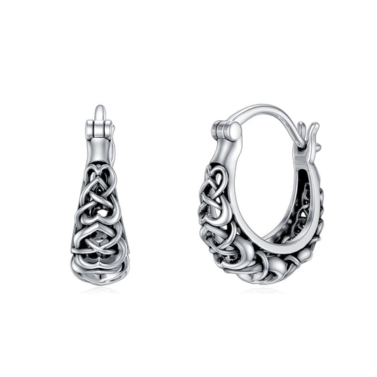 Boucles d'oreilles créoles vintage en argent sterling 925 avec nœud celtique