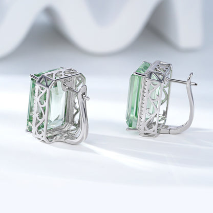 Luxurious And High-grade Natural Green Crystal Earrings, Fashionable Design, S925 Silver