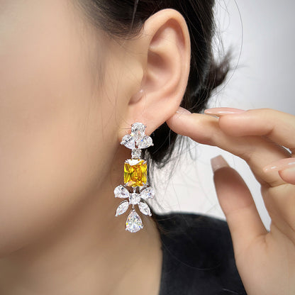 Fashion European And American Style Yellow Diamond Earrings Female Creative Personality Inlaid Imported Zircon