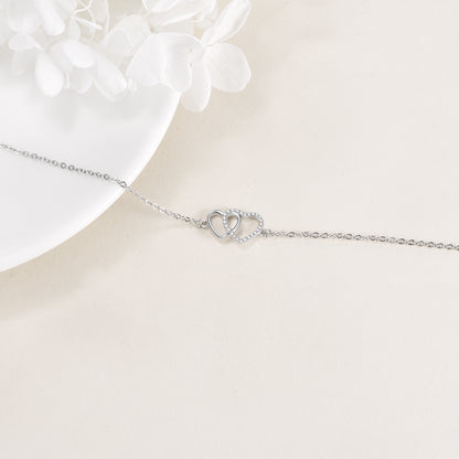 Bracelet en argent sterling avec double cœur d'amour, bijoux cadeaux pour femmes