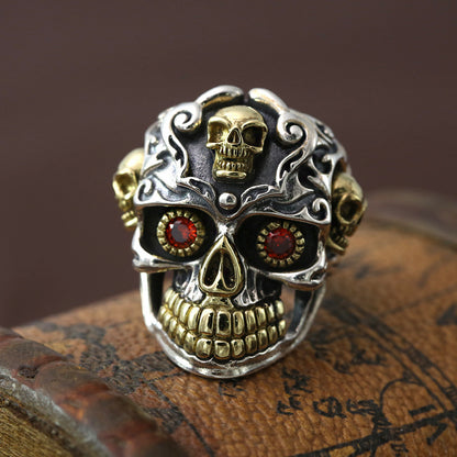 S925 Sterling Silver Personalized Men's Vintage Thai Silver Skull Ring