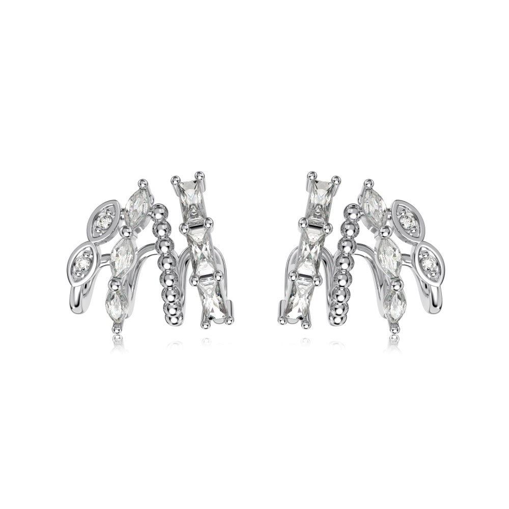 S925 Sterling Silver White Round Zirconium Rectangular Horse Eye Inlaid Gang Drill Line Earrings