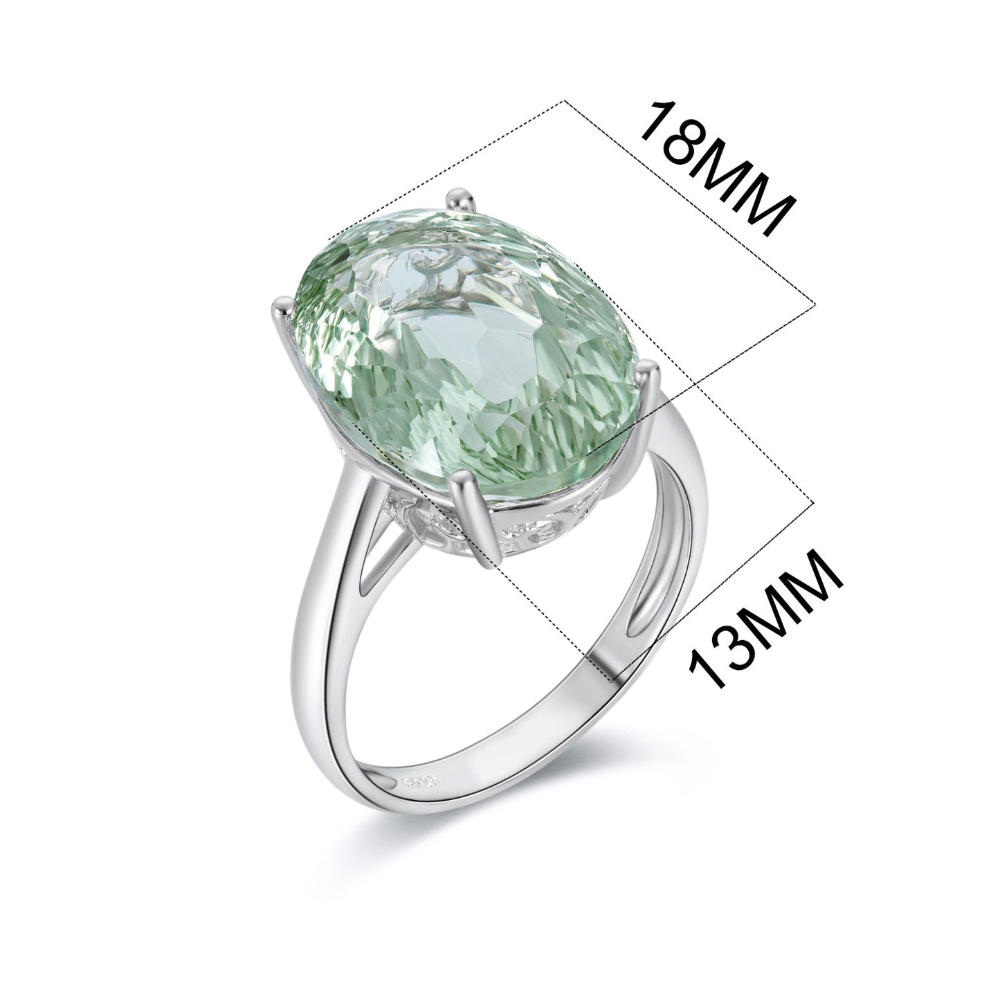 Luxury Retro 925 Sterling Silver Ring Large Grain Natural Green Amethyst Gemstone Inlaid Ring