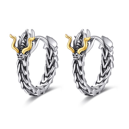 Sterling Silver Dragon Hoop Huggie Earrings Jewelry Gifts for Men