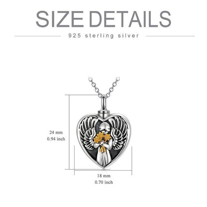 Collier souvenir en argent sterling avec urne funéraire pour cendres d'ange mère-fille